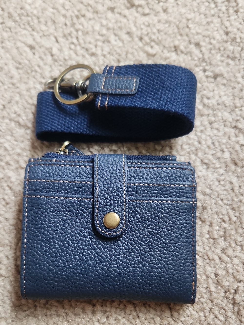 Andar The Lo - Navy Blue Pebbled Leather Card Wallet with Strap